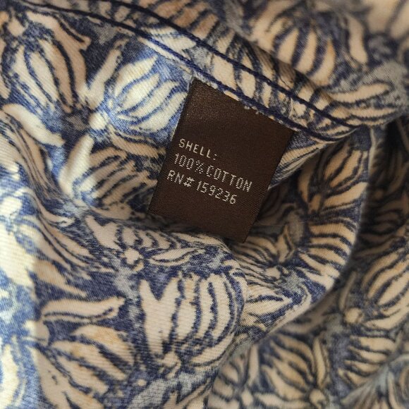 J. McLaughlin Carnegie Flannel Shirt S‎ Tan & Blue Mini Banana Floral Print - Picture 8 of 9